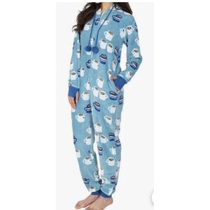 Munki Munki Ladies Fleece Onsie, Coffee cup pattern size L